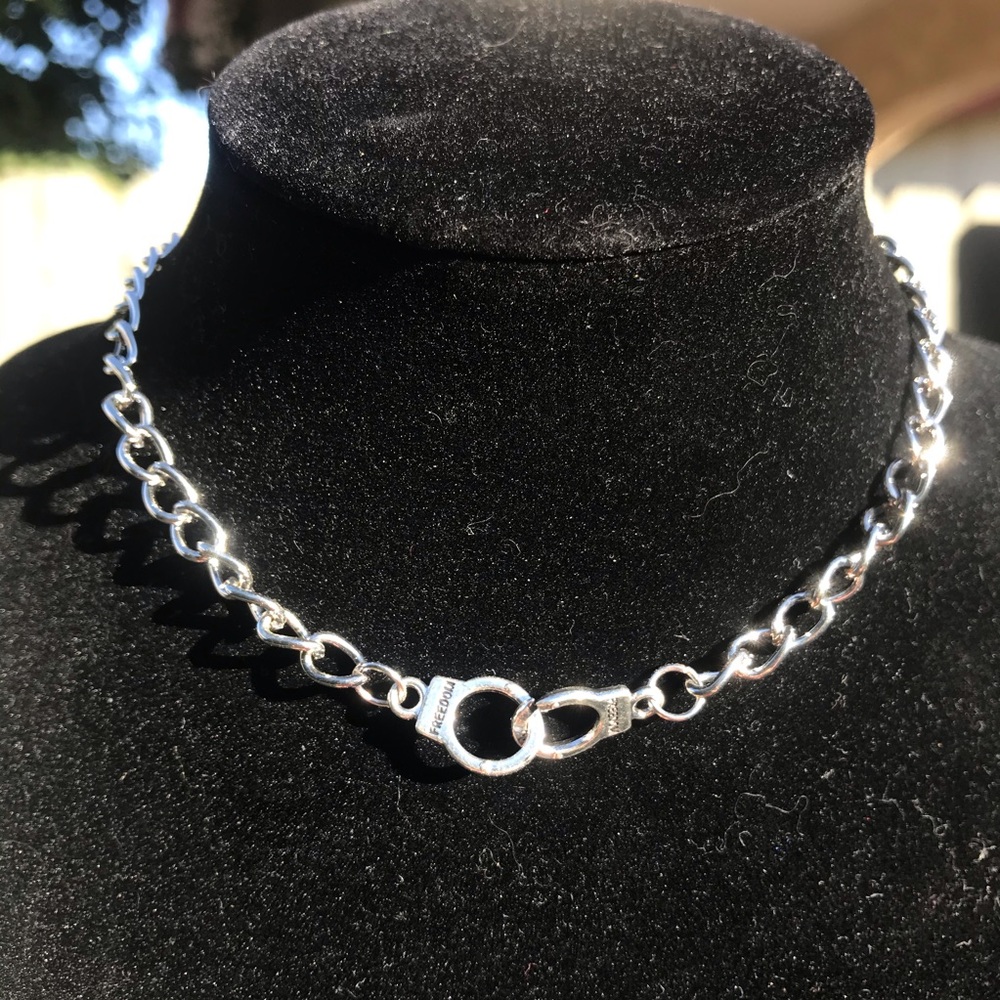 Silver handcuff necklace